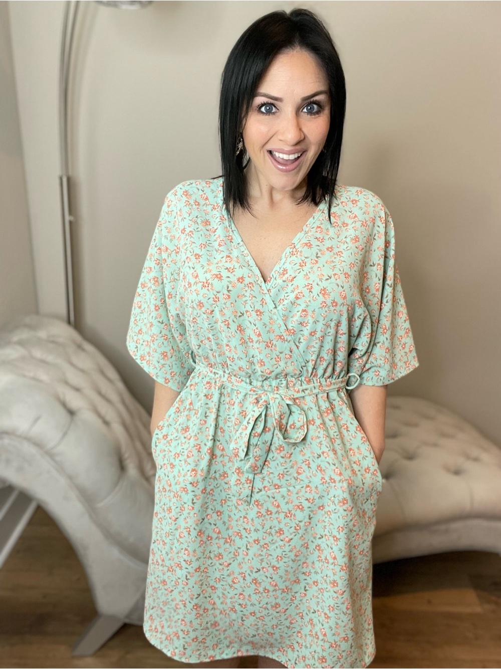 XL XXL Mint Floral Tie-Waist Dress Plus Size